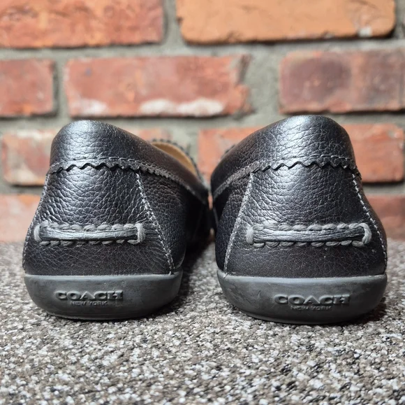 Coach Odette Metallic Pebbled Leather Loafers Size 7.5B Gunmetal Driving Shoes - Picture 8 of 11